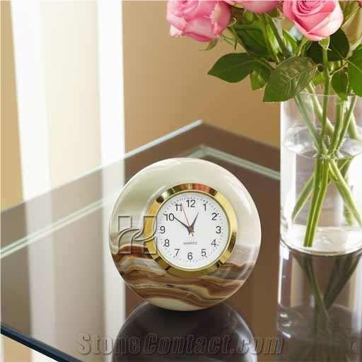 Hand-Carved Green Onyx Sphere Desk Clock