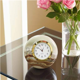 Hand-Carved Green Onyx Sphere Desk Clock