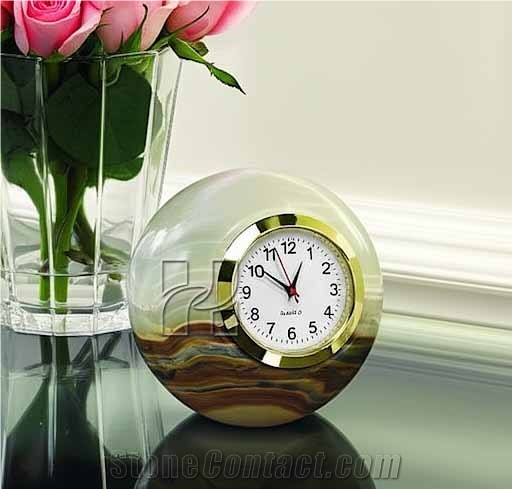 Hand-Carved Green Onyx Sphere Desk Clock