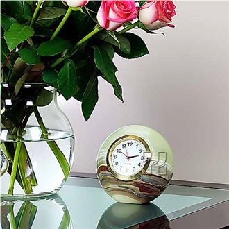 Hand-Carved Green Onyx Sphere Desk Clock