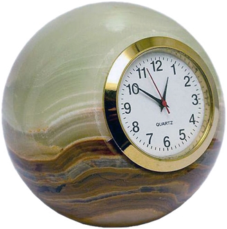 Hand-Carved Green Onyx Sphere Desk Clock
