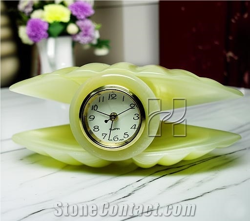Hand-Carved Oyster Green Onyx Clock Home Decor Products