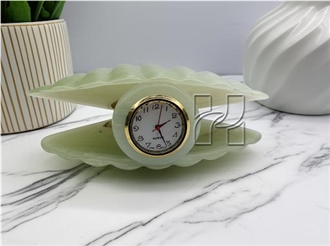 Hand-Carved Oyster Green Onyx Clock Home Decor Products
