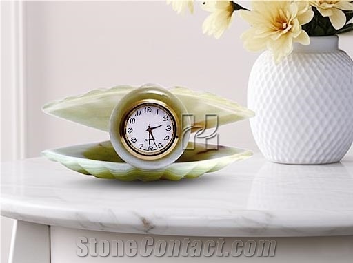Hand-Carved Oyster Green Onyx Clock Home Decor Products
