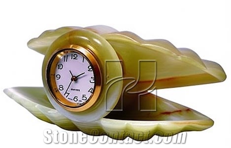 Hand-Carved Oyster Green Onyx Clock Home Decor Products