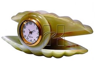 Hand-Carved Oyster Green Onyx Clock Home Decor Products