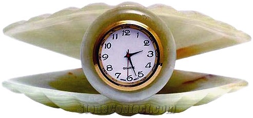 Hand-Carved Oyster Green Onyx Clock Home Decor Products
