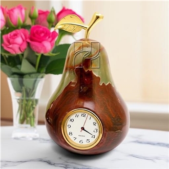 Hand-Carved Pear Shape Green Onyx Clock Stone Crafts