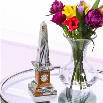 Handcrafted 12 Inch Green Onyx Obelisk Clock