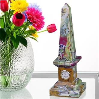 Handcrafted 12 Inch Green Onyx Obelisk Clock