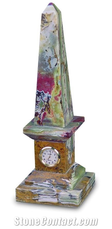 Handcrafted 12 Inch Green Onyx Obelisk Clock