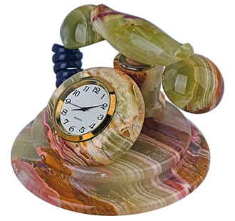 Handcrafted Multicolor Green Onyx Telephone Desk Clock