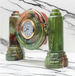 Handmade Green Onyx Twin Pillar Clock 4 Inch Dial Handicraft