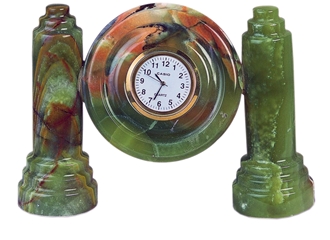 Handmade Green Onyx Twin Pillar Clock 4 Inch Dial Handicraft