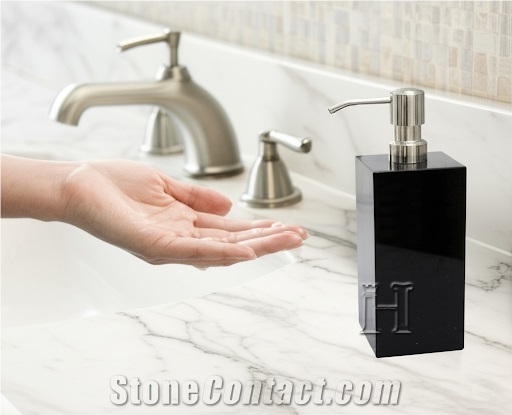 Jet Black Marble Natural Stone Soap Dispenser
