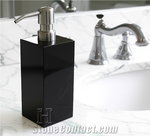 Jet Black Marble Natural Stone Soap Dispenser