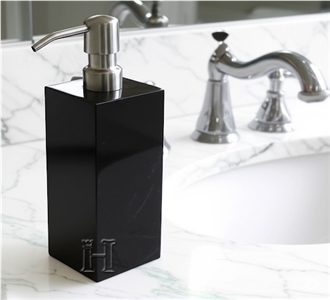 Jet Black Marble Natural Stone Soap Dispenser