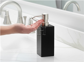Jet Black Marble Natural Stone Soap Dispenser