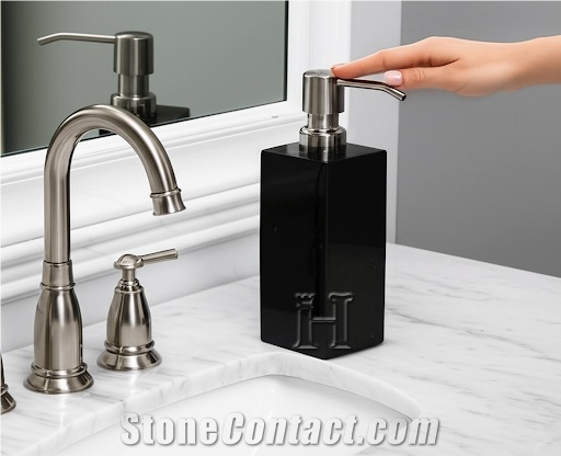 Jet Black Marble Natural Stone Soap Dispenser