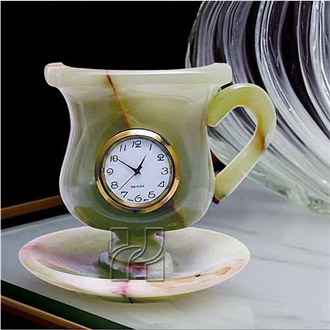 Light Green Onyx Cup Saucer Table Clock