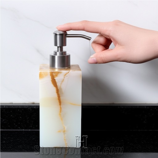 Luxurios Polished Light Green Onyx Stone Dispenser For Bathroom