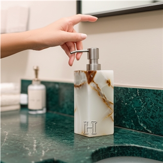 Luxurios Polished Light Green Onyx Stone Dispenser For Bathroom