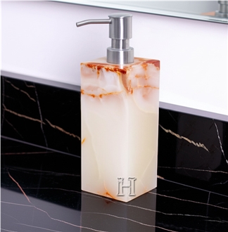 Luxurios Polished Light Green Onyx Stone Dispenser For Bathroom