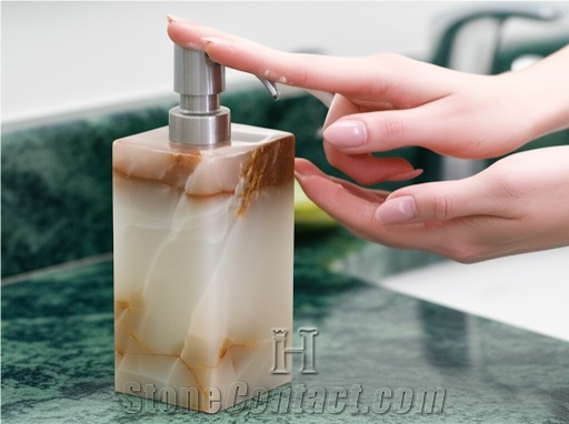 Luxurios Polished Light Green Onyx Stone Dispenser For Bathroom