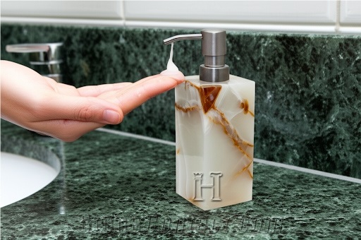 Luxurios Polished Light Green Onyx Stone Dispenser For Bathroom