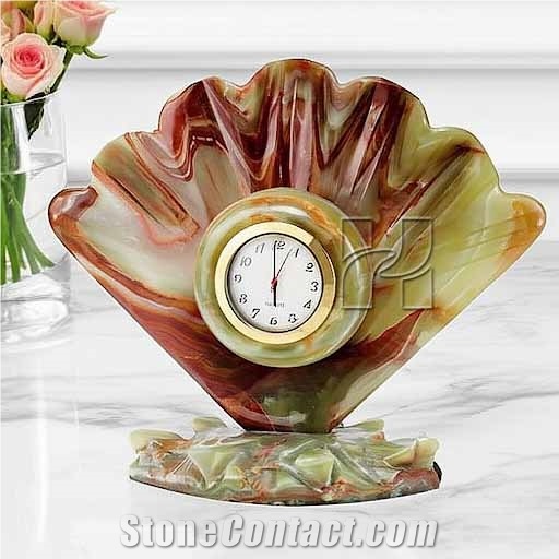Sea Shell Carved Green Onyx Clock