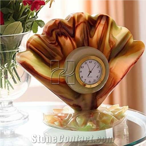 Sea Shell Carved Green Onyx Clock