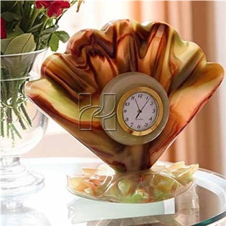Sea Shell Carved Green Onyx Clock