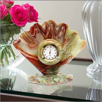 Sea Shell Carved Green Onyx Clock