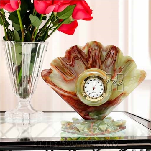 Sea Shell Carved Green Onyx Clock