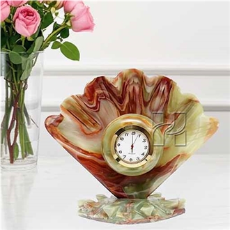 Sea Shell Carved Green Onyx Clock