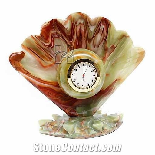 Sea Shell Carved Green Onyx Clock