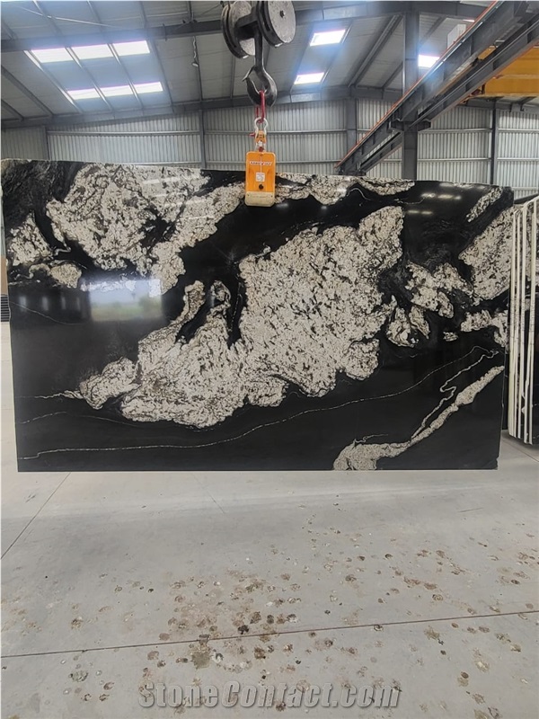 Indian Bianco Black Granite Slabs