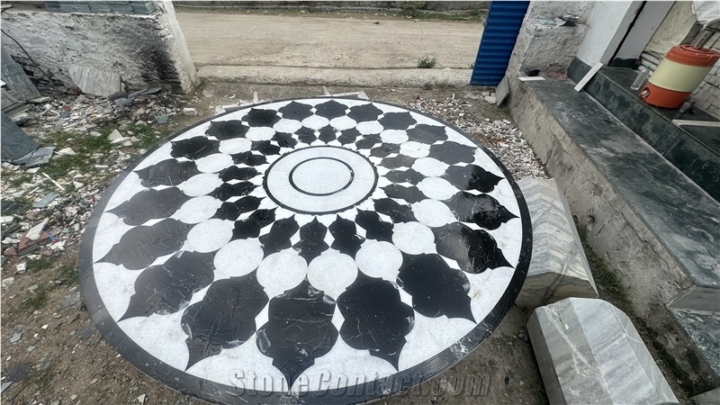 Waterjet Cut Marble Inlay Round Floor Medallion