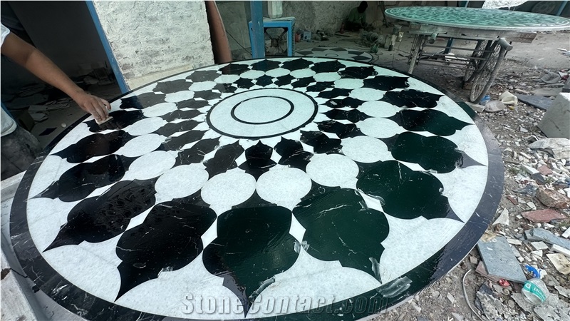 Waterjet Cut Marble Inlay Round Floor Medallion