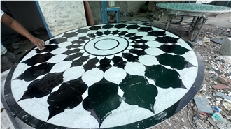 Waterjet Cut Marble Inlay Round Floor Medallion