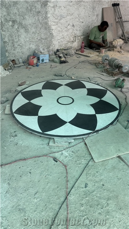 Waterjet Cut Marble Inlay Round Floor Medallion