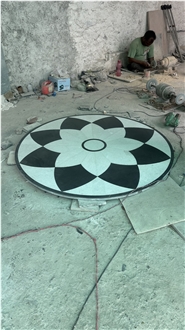 Waterjet Cut Marble Inlay Round Floor Medallion