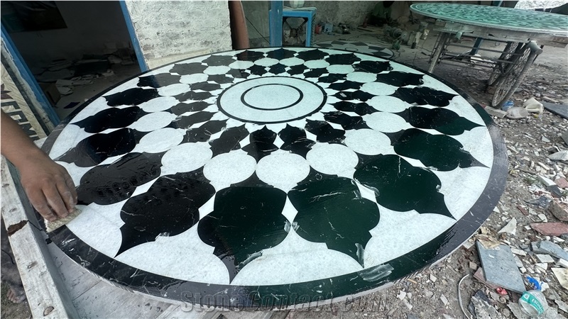 Waterjet Cut Marble Inlay Round Floor Medallion