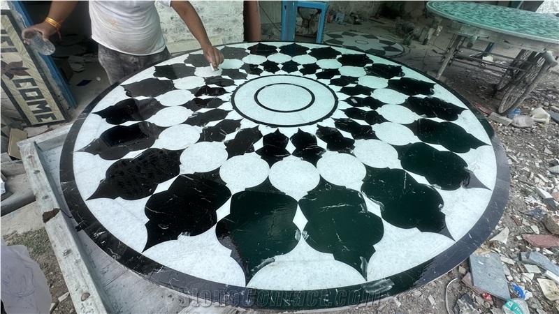 Waterjet Cut Marble Inlay Round Floor Medallion