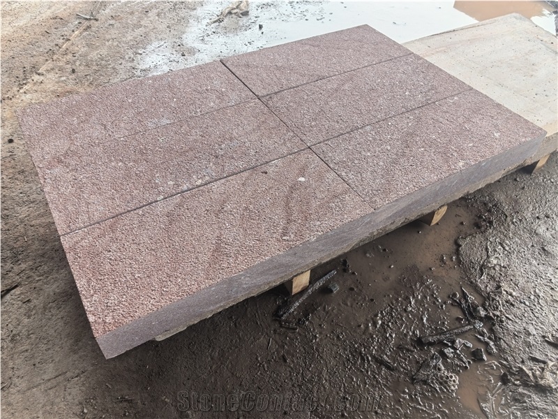 Chinese Red Porphyry Bush Hammered Paving Tiles, Cobble Stones