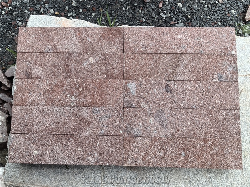 Chinese Red Porphyry Bush Hammered Paving Tiles, Cobble Stones