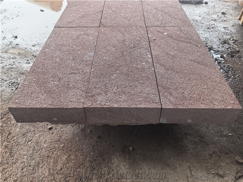 Chinese Red Porphyry Bush Hammered Paving Tiles, Cobble Stones