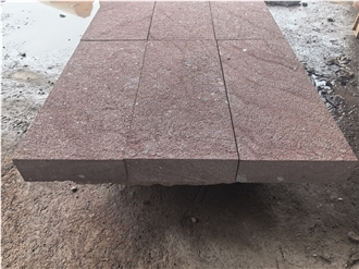 Chinese Red Porphyry Bush Hammered Paving Tiles, Cobble Stones