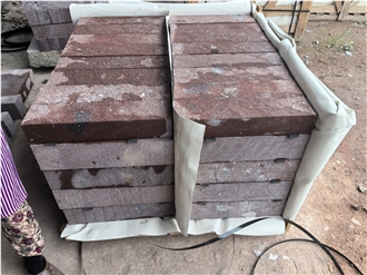Chinese Red Porphyry Bush Hammered Paving Tiles, Cobble Stones