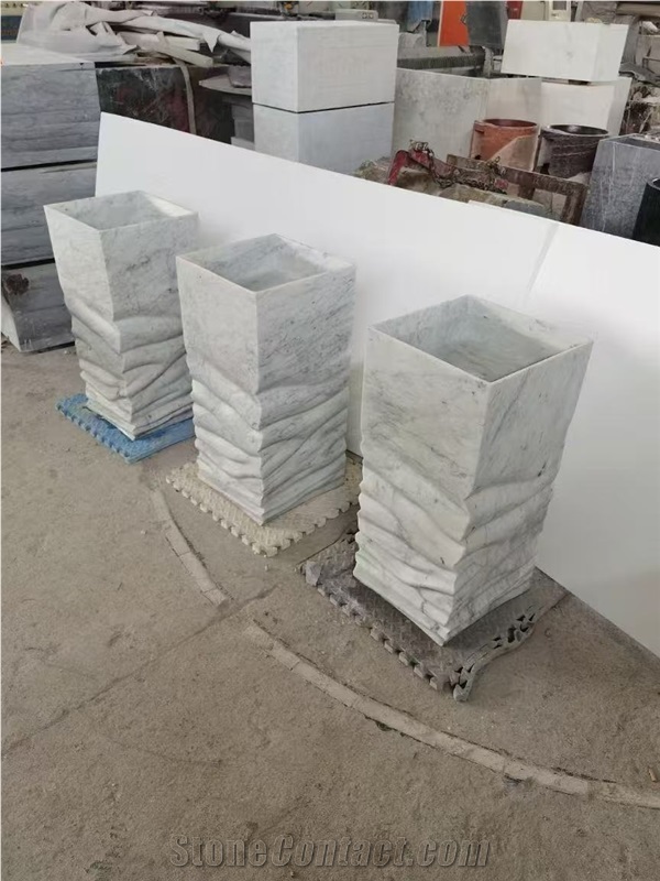 Bianco Carrara Marble Pedestal Round Wash Basins